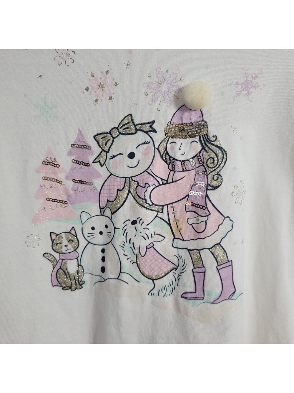 Cynthia Rowley Top Girls' White Winter M 7/8 Snowman cats frilly lace glitter